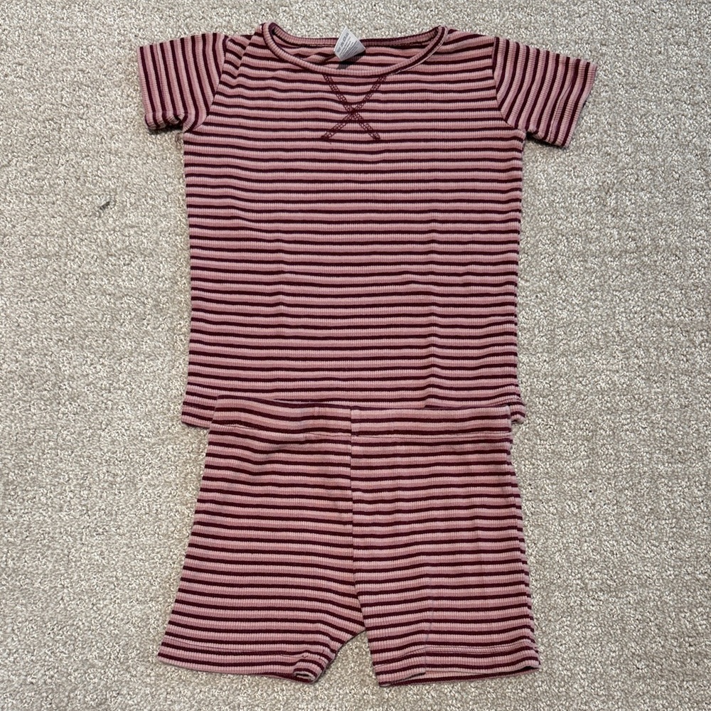 Kate Quinn Organic Striped Two-Piece Toddler Set in Mauve and Burgundy PJs